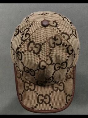 Gucci Beige and Brown GG Logo Baseball Cap